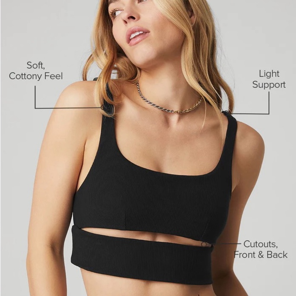 Alo Black Ribbed Cutout Bralette